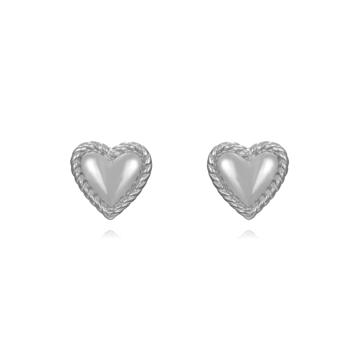 Pendientes de corazón en plata de ley 925 rodiada de 5 mm