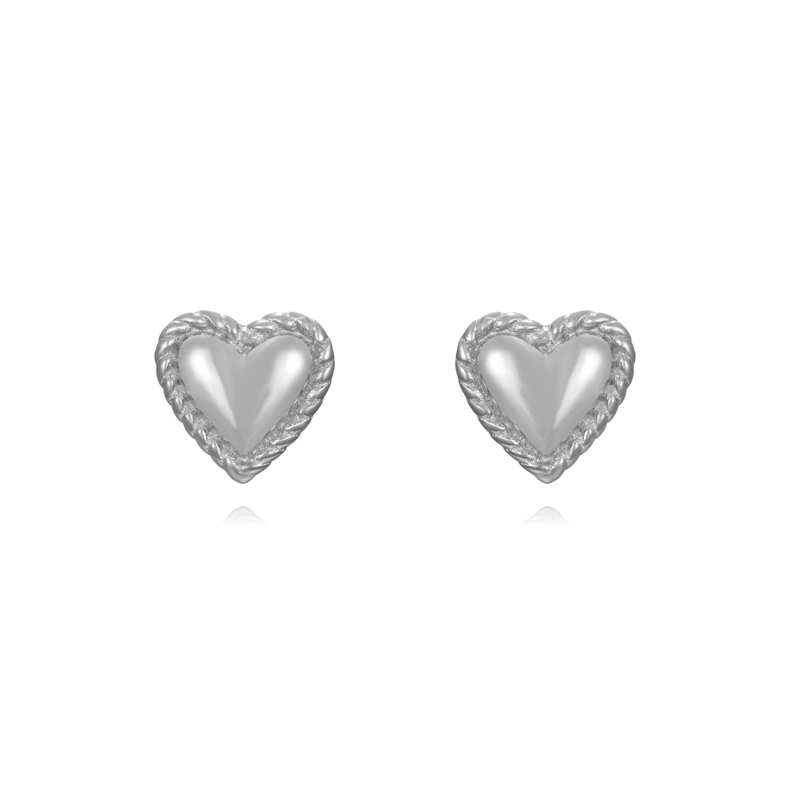 Pendientes de corazón en plata de ley 925 rodiada de 5 mm