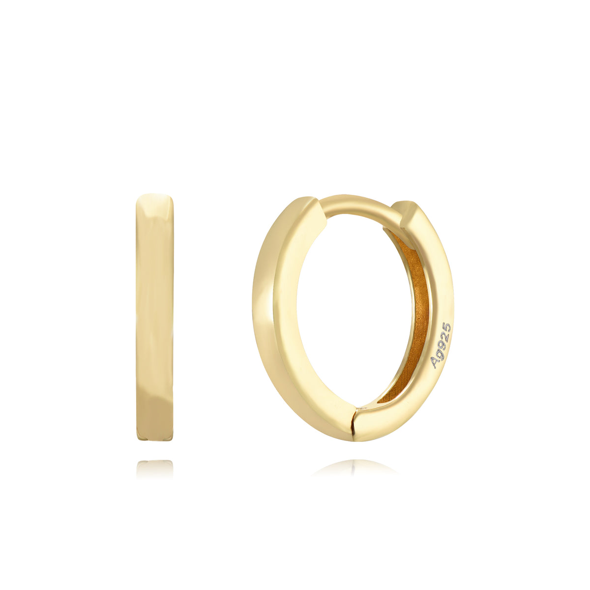 Pendientes de aro plana de plata de ley 925 bañada en oro de 18k, 12 mm (interior 9 mm)