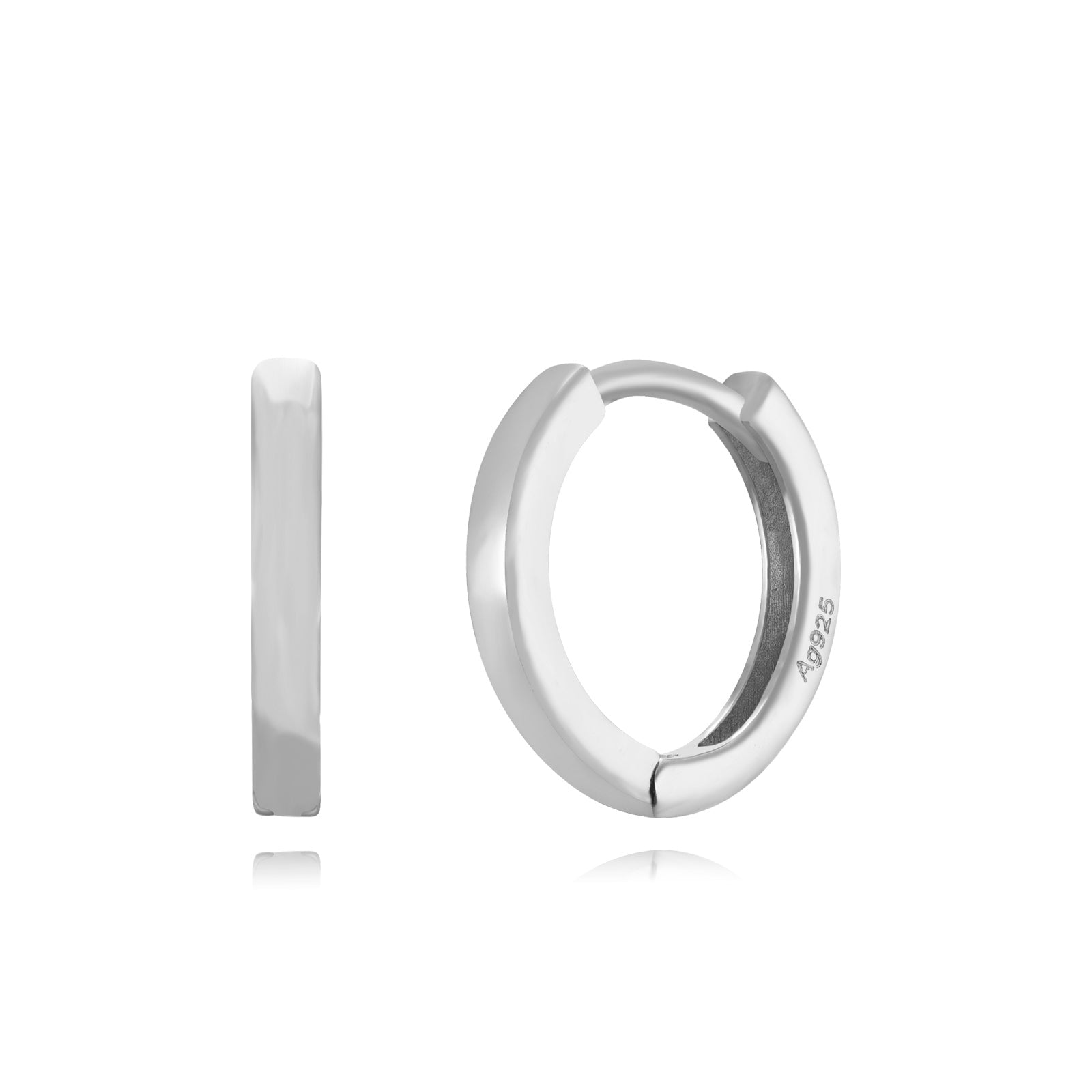 Pendientes de aro plana de plata de ley 925 rodiada, 12 mm (interior 9 mm)
