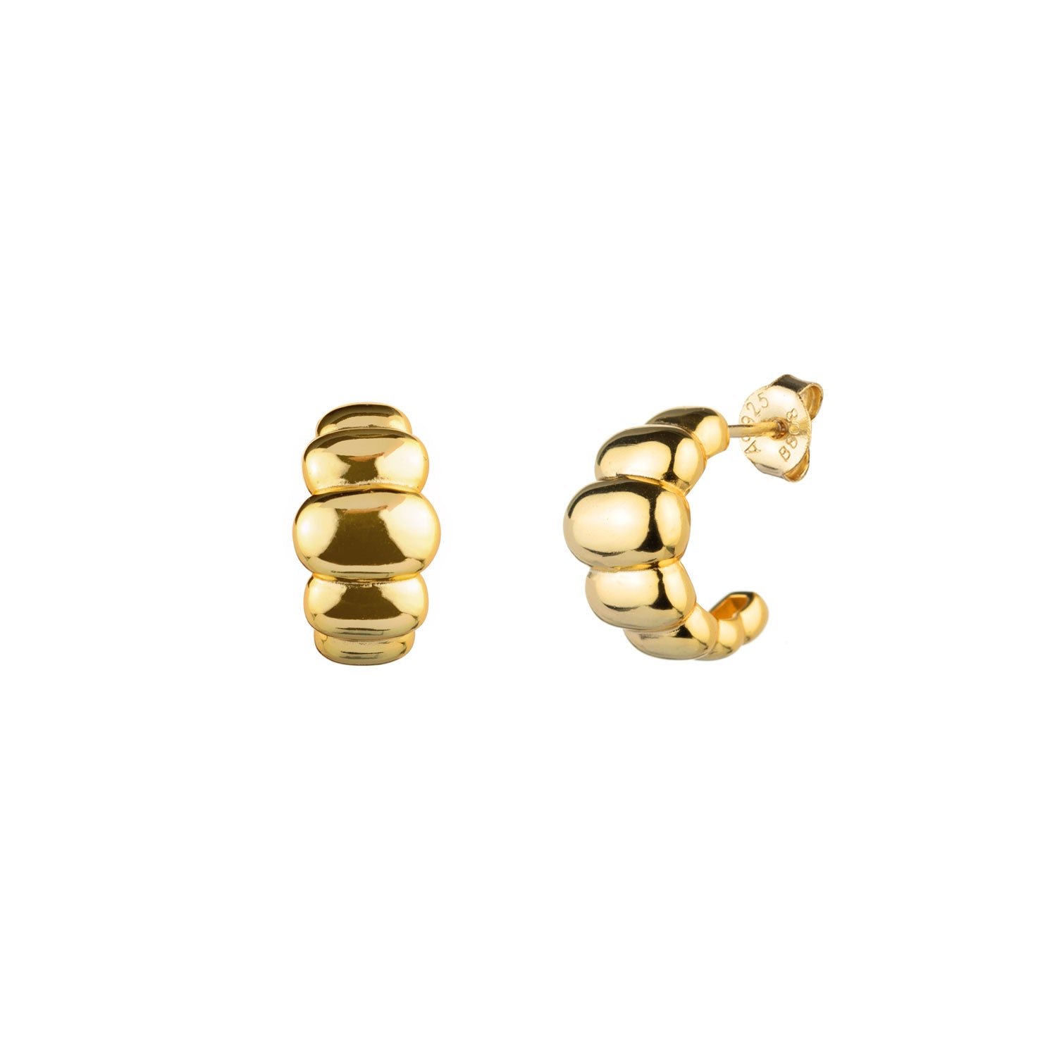 Pendientes semiaro de plata de ley 925 con baño de oro de 18k, 15 mm