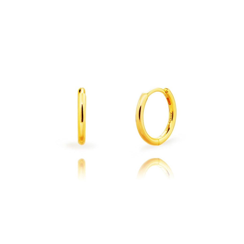 Pendientes de aro de plata de ley 925 bañada en oro de 18k, 16 mm (interior 12 mm)