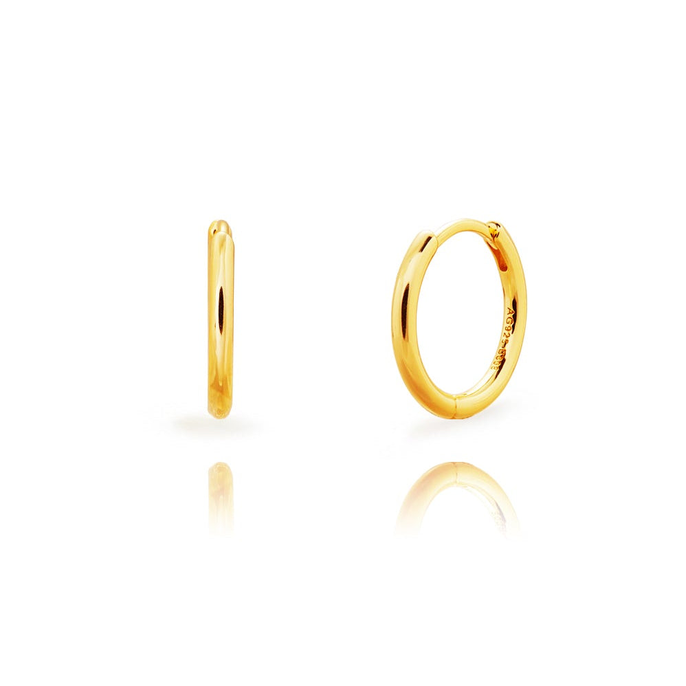 Pendientes de aro de plata de ley 925 bañada en oro de 18k, 17 mm (interior 13 mm)