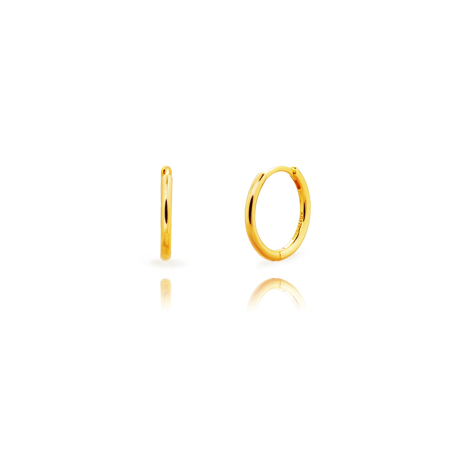 Pendientes de aro de plata de ley 925 bañada en oro de 18k, 19 mm (interior 15 mm)