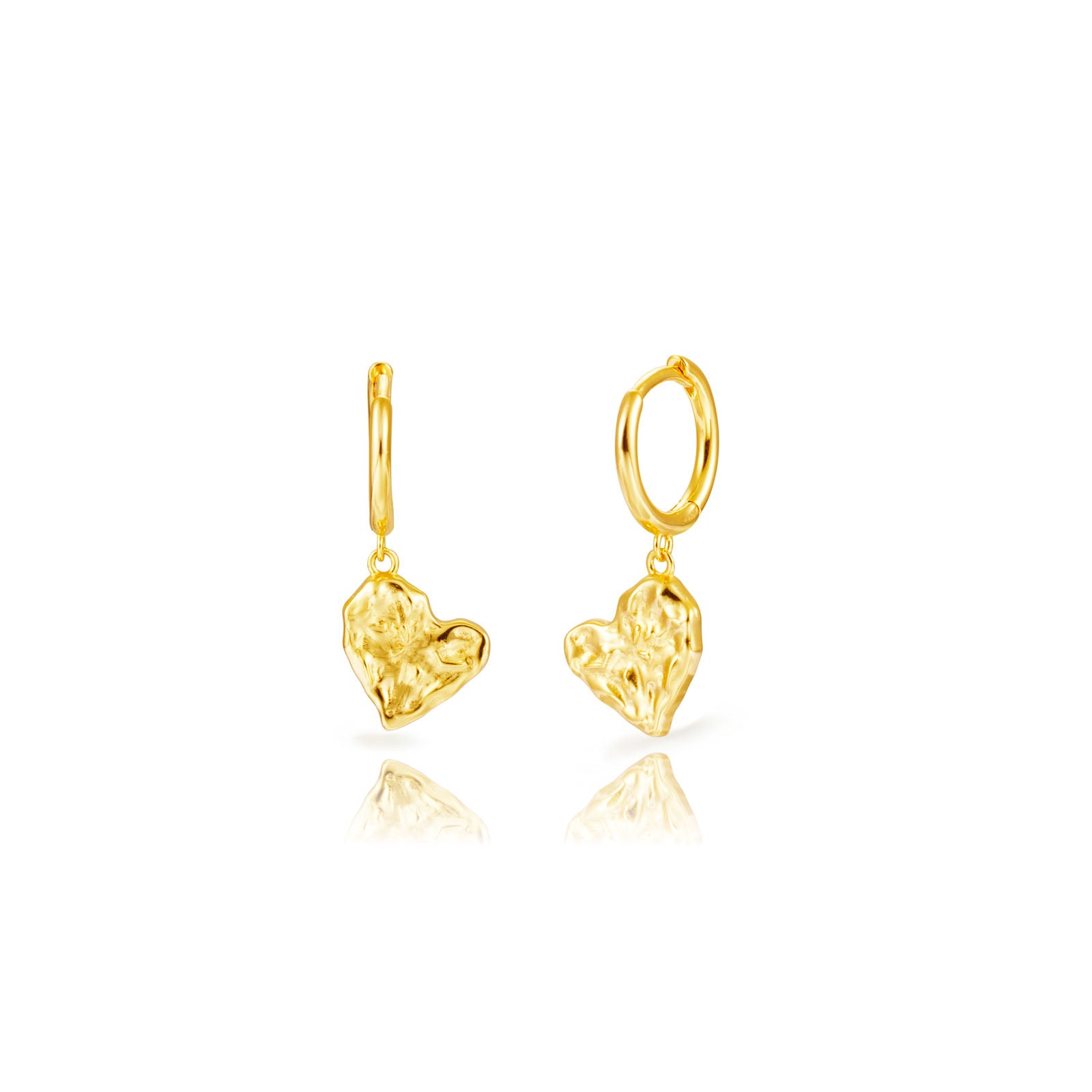 Pendientes de plata bañados en oro, aro y corazón de 11 mm