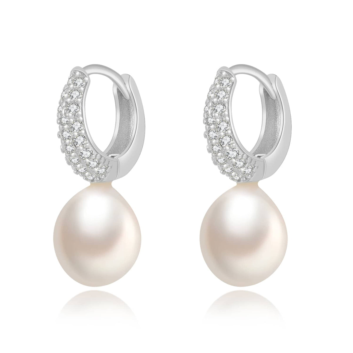 Pendientes de plata arito con circonitas y una perla