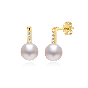 Pendientes de plata con baño de oro y perla cultivada botón AA+ de 16 mm