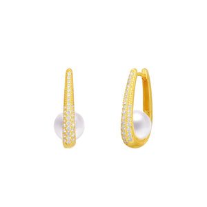 Pendientes rectangulares de plata de ley 925 con baño de oro de 18k con perla de 8 mm, 21 x 13 mm