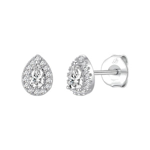 Pendientes gota plata de ley con circonitas blancas, ancho 5 mm y alto 7 mm