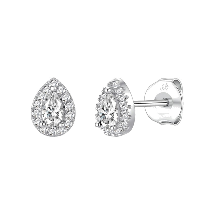 Pendientes gota plata de ley con circonitas blancas, ancho 5 mm y alto 7 mm