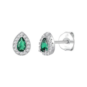 Pendientes gota plata de ley con circonita verde esmeralda, ancho 5 mm y alto 7 mm