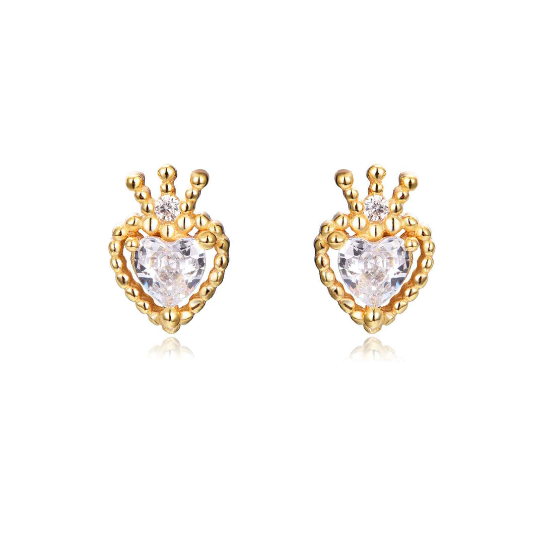 Pendientes de plata de ley 925 con baño de oro de 18k en forma de corazón con circonita blanca, 5 mm