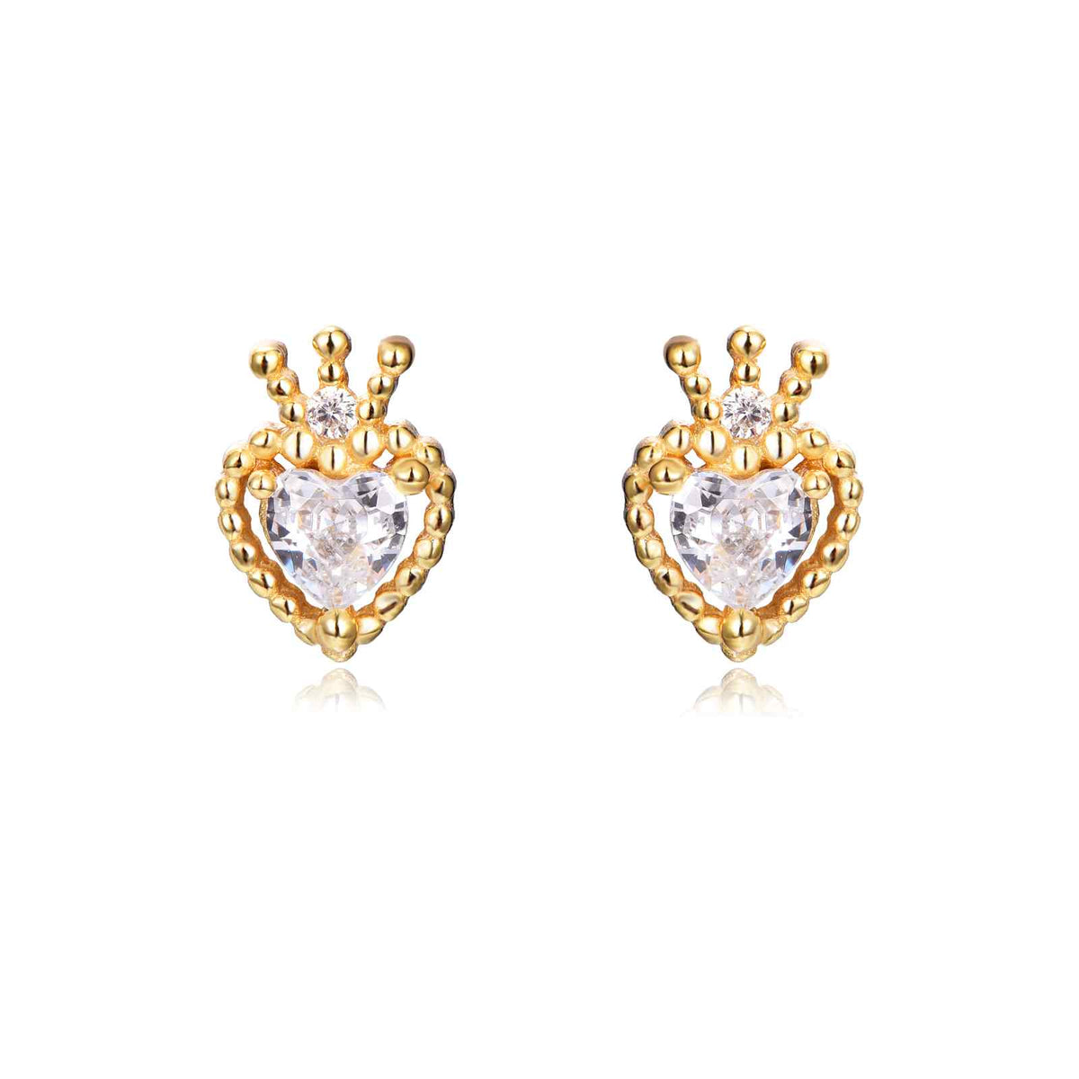 Pendientes de plata de ley 925 con baño de oro de 18k en forma de corazón con circonita blanca, 5 mm