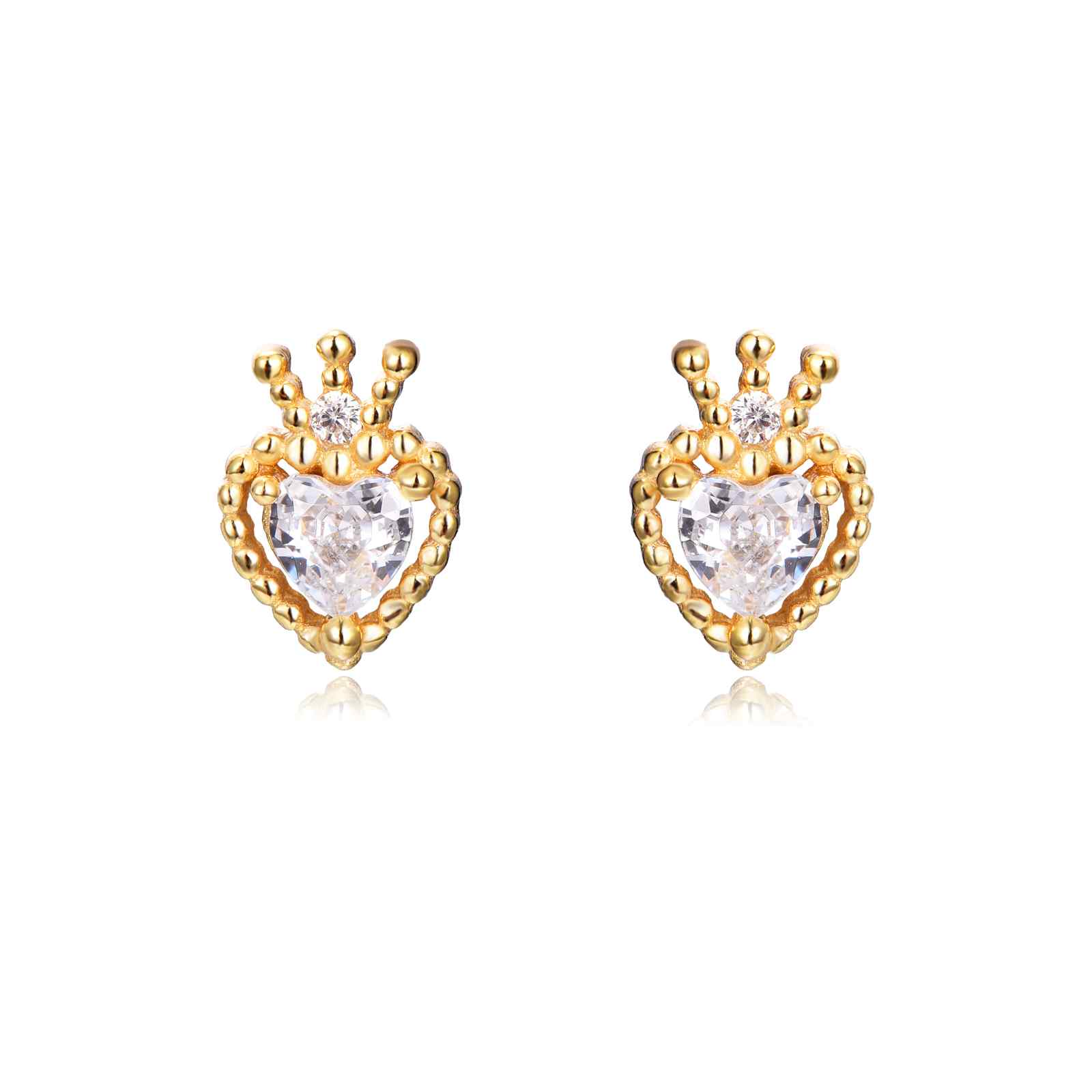 Pendientes de plata de ley 925 con baño de oro de 18k en forma de corazón con circonita blanca, 5 mm
