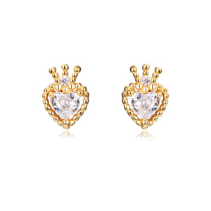 Pendientes de plata de ley 925 con baño de oro de 18k en forma de corazón con circonita blanca, 5 mm