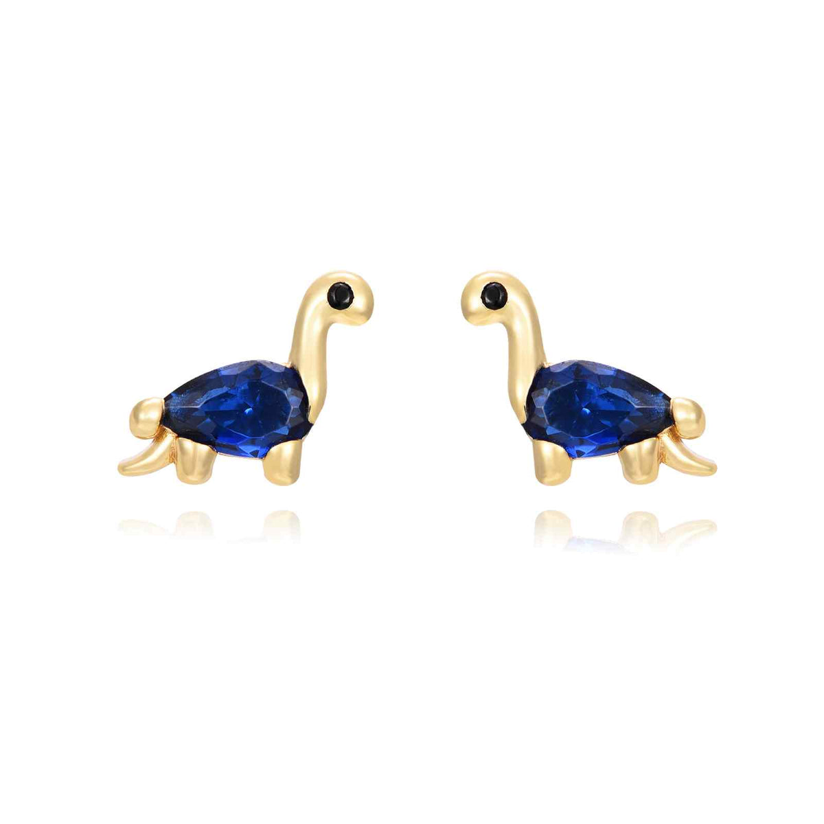 Pendientes brachiosaurus de plata bañados en oro con circonita azul, 5 mm