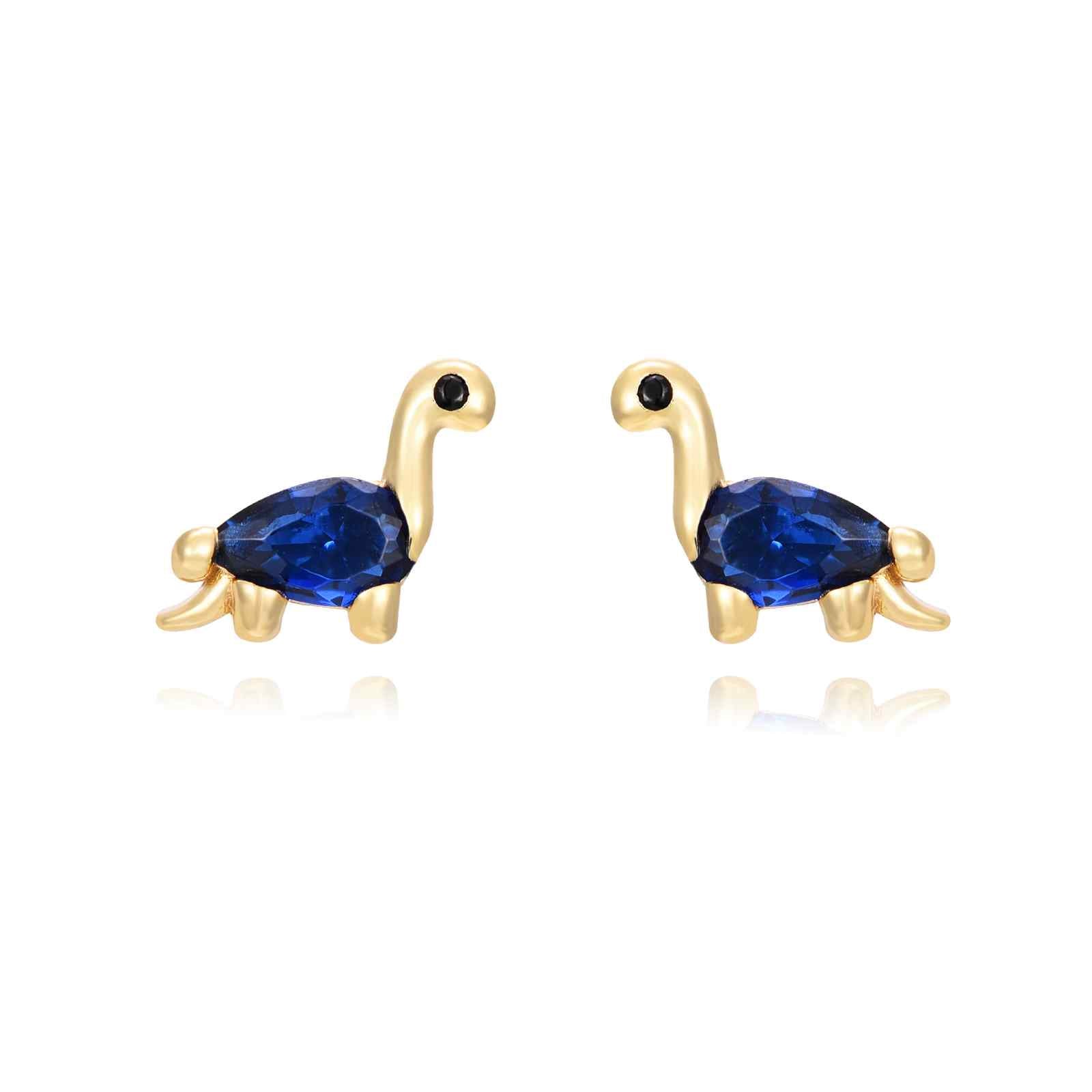 Pendientes brachiosaurus de plata bañados en oro con circonita azul, 5 mm