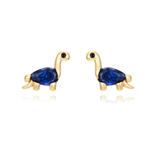 Pendientes brachiosaurus de plata bañados en oro con circonita azul, 5 mm