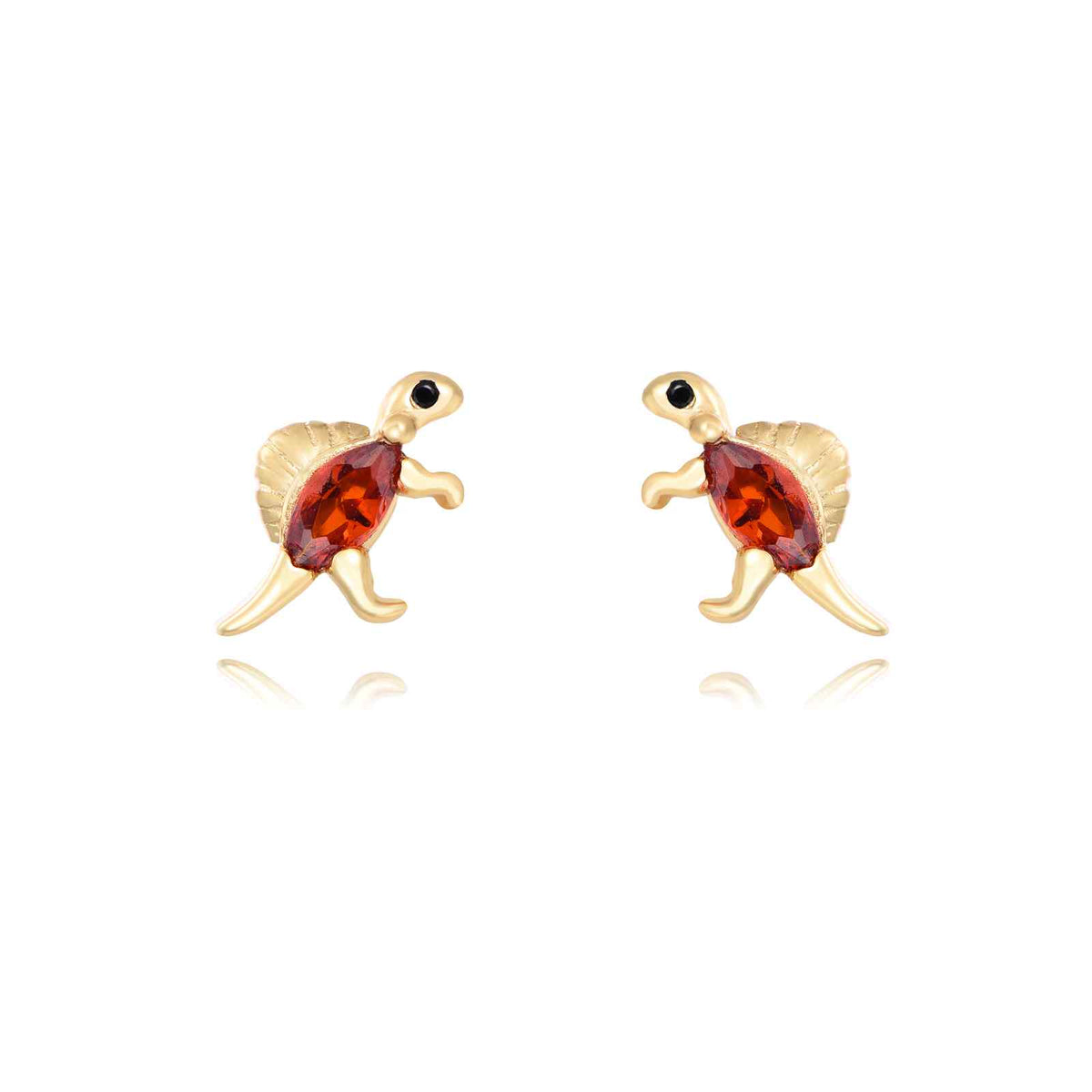 Pendientes con forma de spinosaurus y circonita naranja en plata bañada en oro, 10 x 6 mm