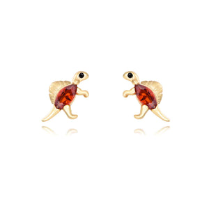 Pendientes con forma de spinosaurus y circonita naranja en plata bañada en oro, 10 x 6 mm