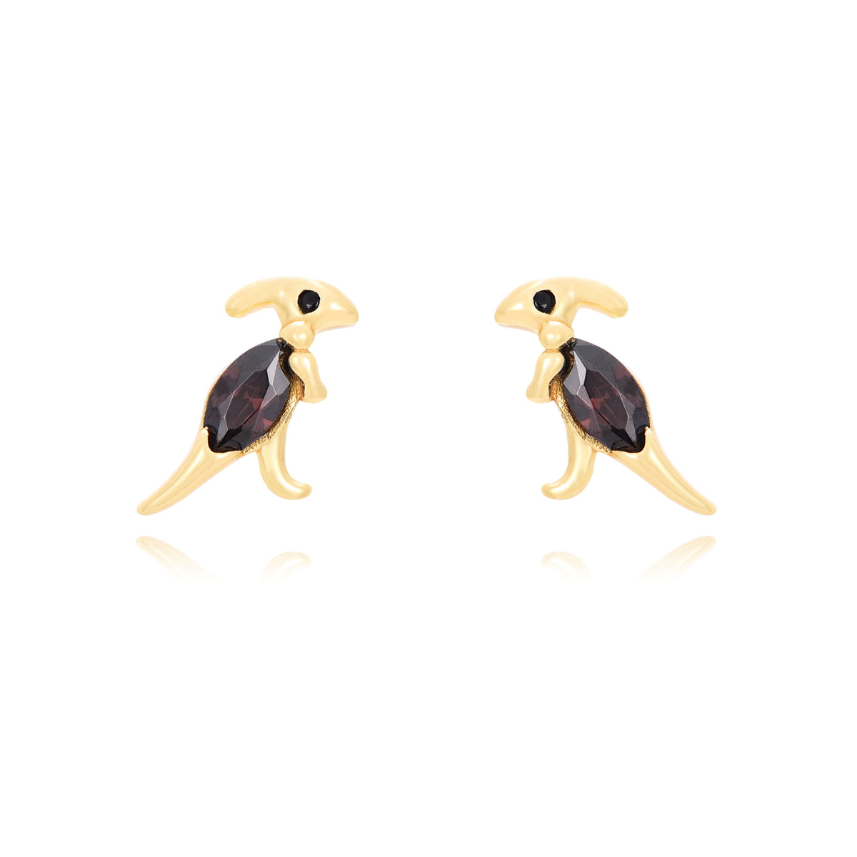 Pendientes de plata de ley 925 con baño de oro de 18k con forma de parasaurolophus y cuarzo ahumado, 6 mm