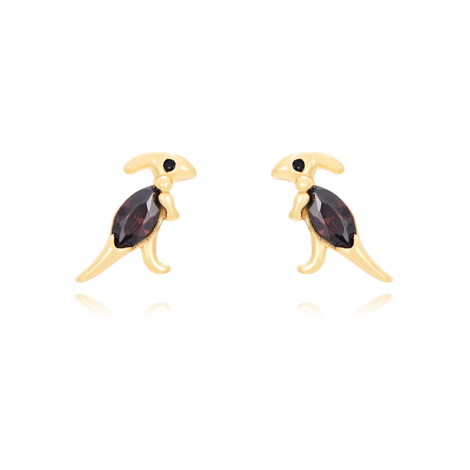 Pendientes de plata de ley 925 con baño de oro de 18k con forma de parasaurolophus y cuarzo ahumado, 6 mm