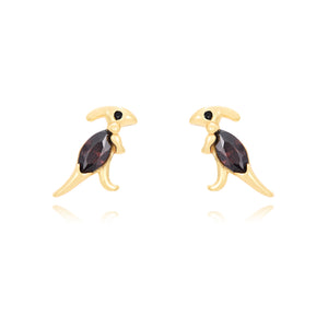 Pendientes de plata de ley 925 con baño de oro de 18k con forma de parasaurolophus y cuarzo ahumado, 6 mm