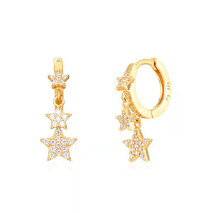 Pendientes estrella de circonita blanca en plata bañada en oro, 12 + 6 mm