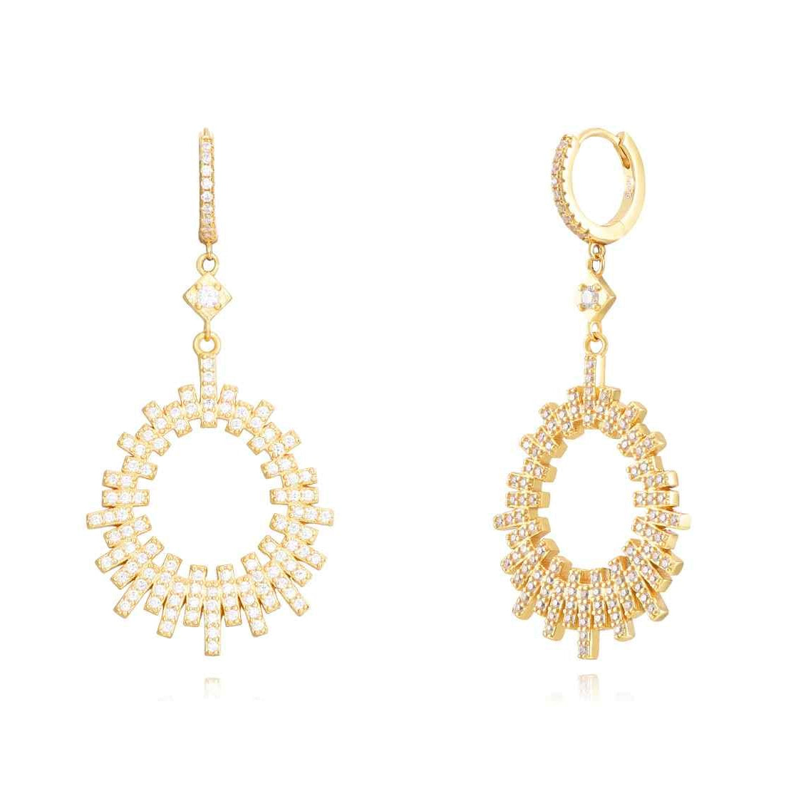Pendientes largos de plata de ley 925 con baño de oro de 18k con circonitas, 36 mm