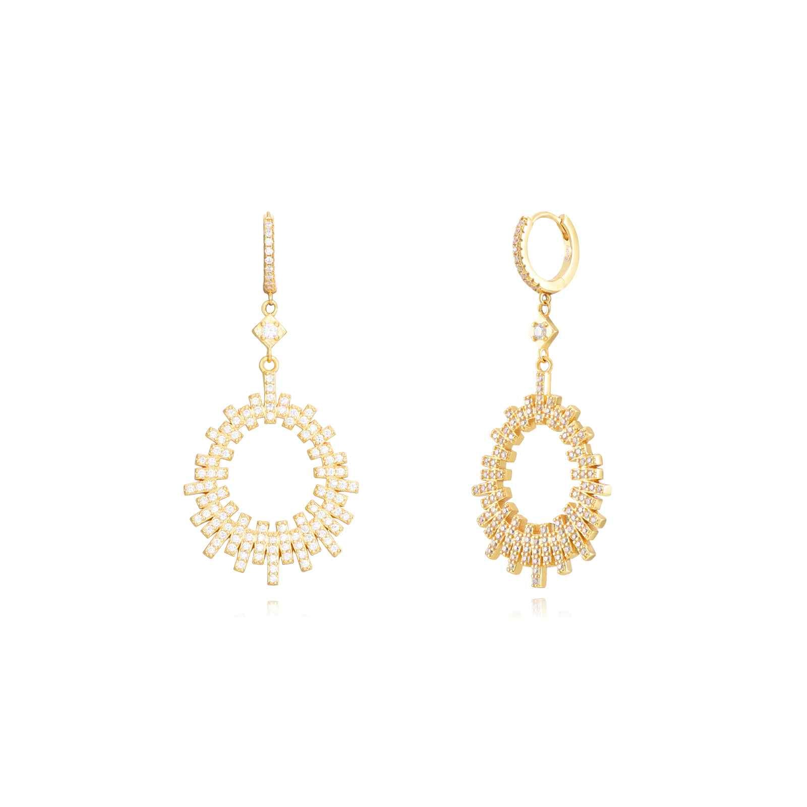 Pendientes largos de plata de ley 925 con baño de oro de 18k con circonitas, 36 mm