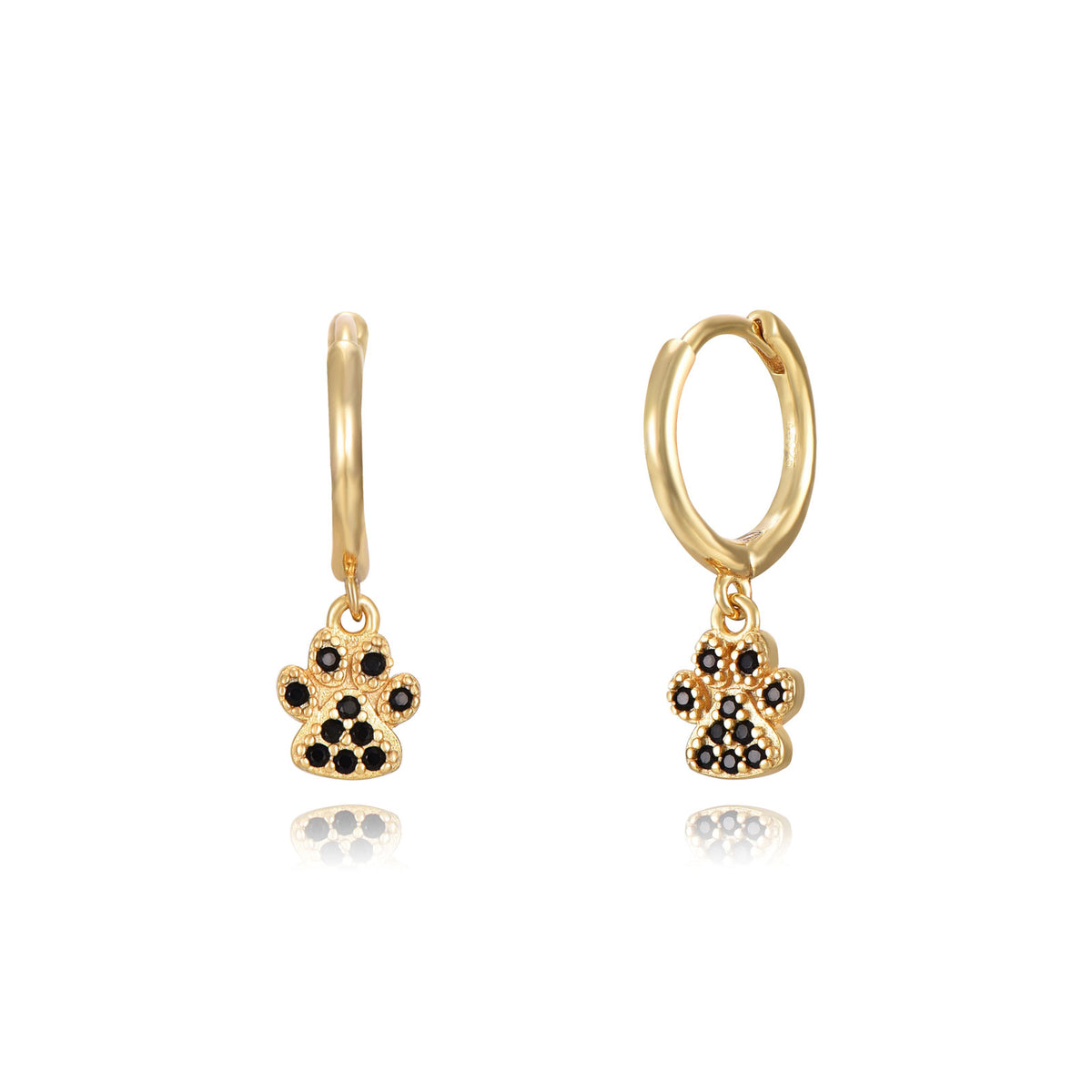 Pendientes de aro de plata de ley 925 con baño de oro de 18k con colgante de huella de perro, 6 mm
