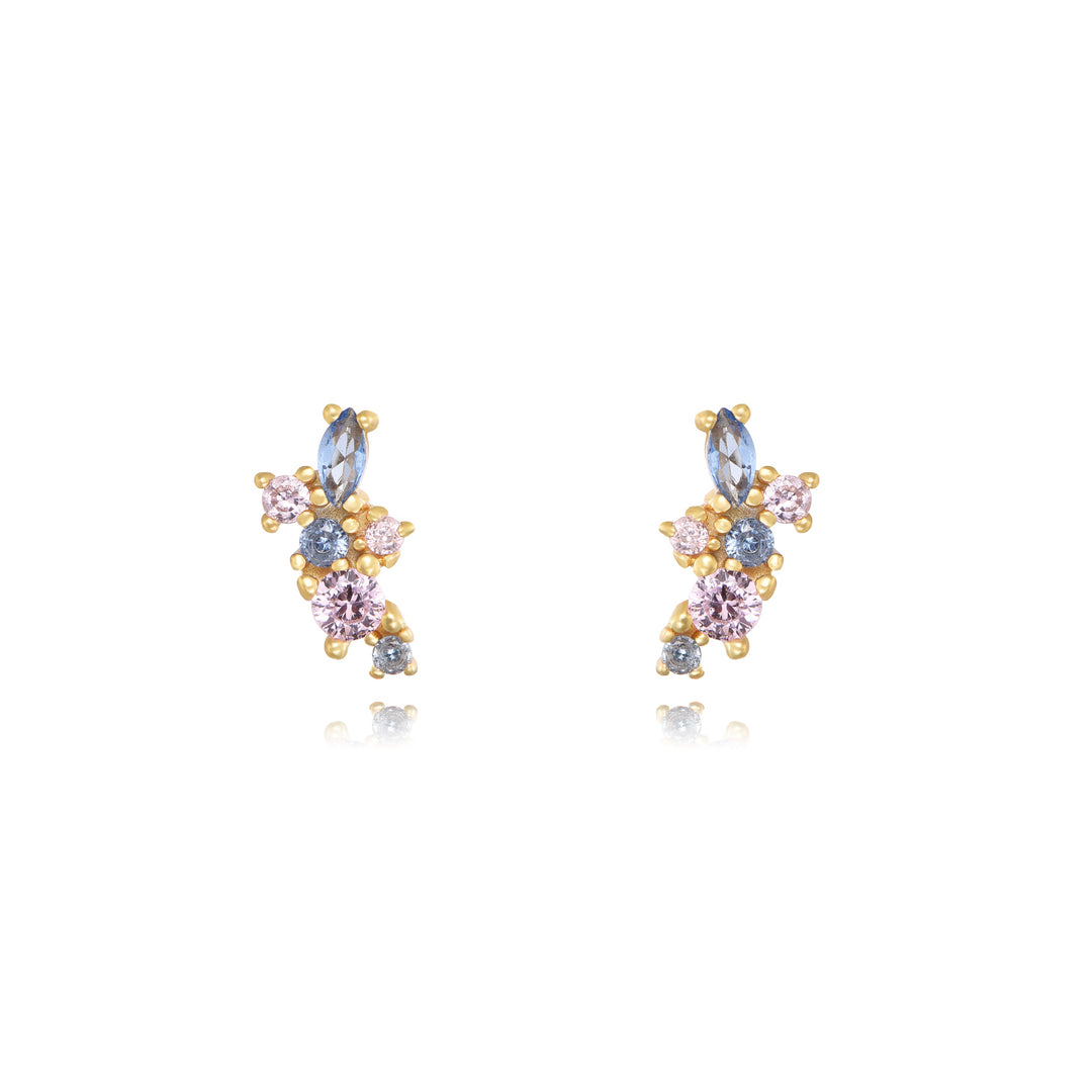 Pendientes de plata de ley 925 con baño de oro de 18k con circonitas multicolor, 8,5 mm