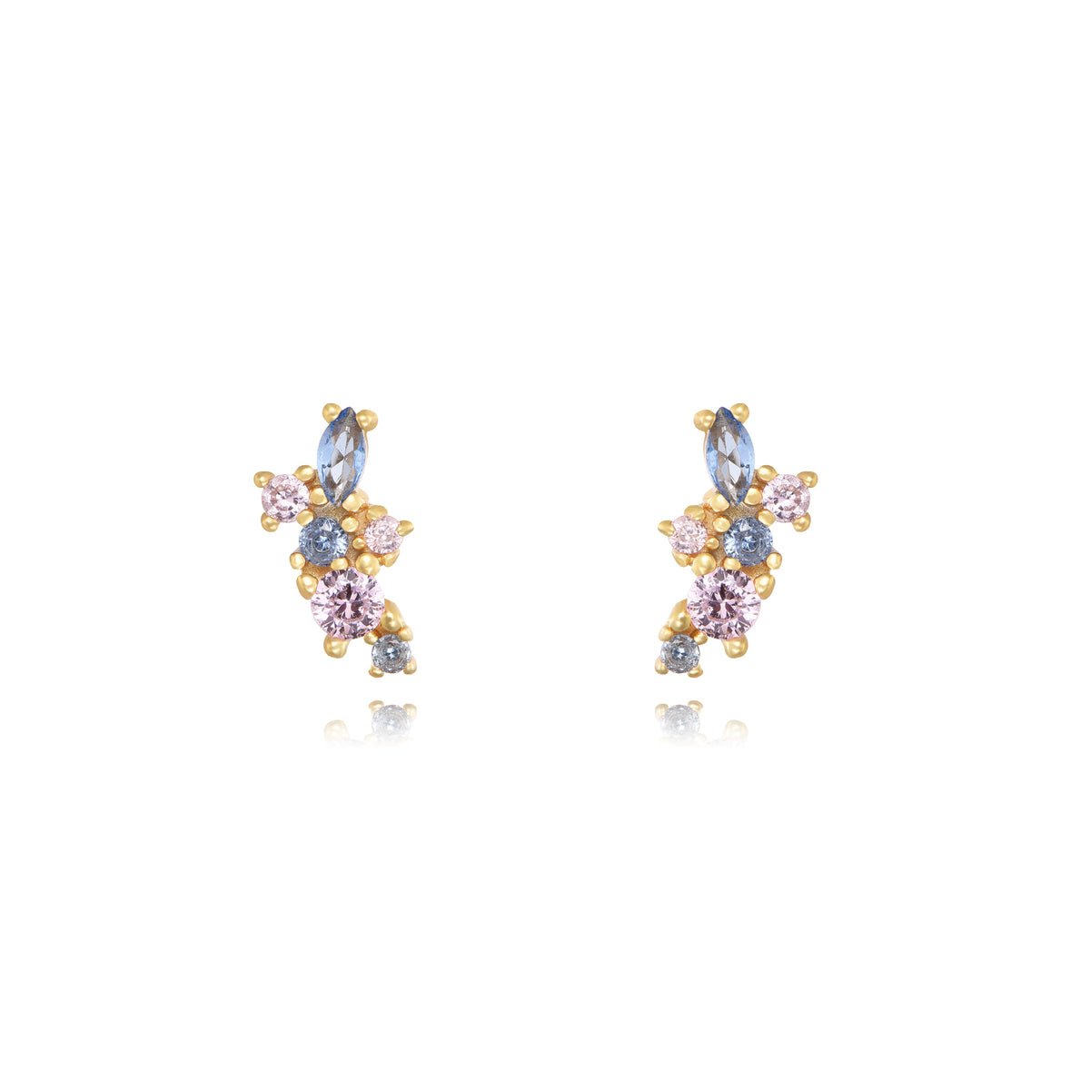 Pendientes de plata de ley 925 con baño de oro de 18k con circonitas multicolor, 8,5 mm