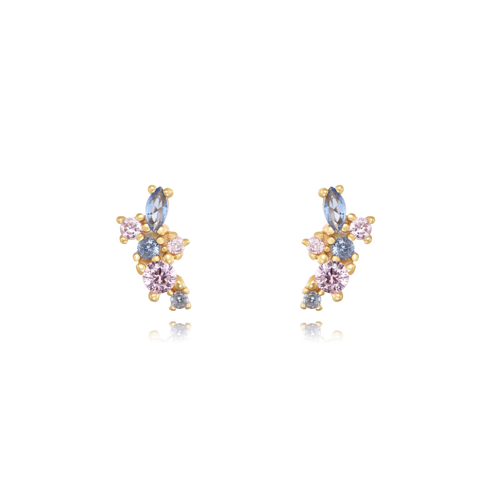Pendientes de plata de ley 925 con baño de oro de 18k con circonitas multicolor, 8,5 mm