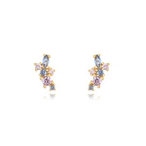Pendientes de plata de ley 925 con baño de oro de 18k con circonitas multicolor, 8,5 mm