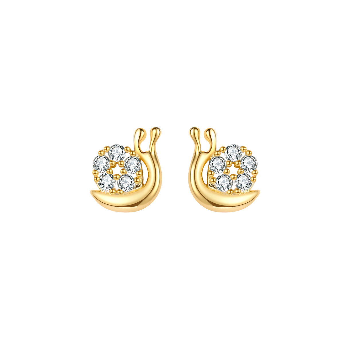 Pendientes caracol de plata bañados en oro con circonita, 6 mm