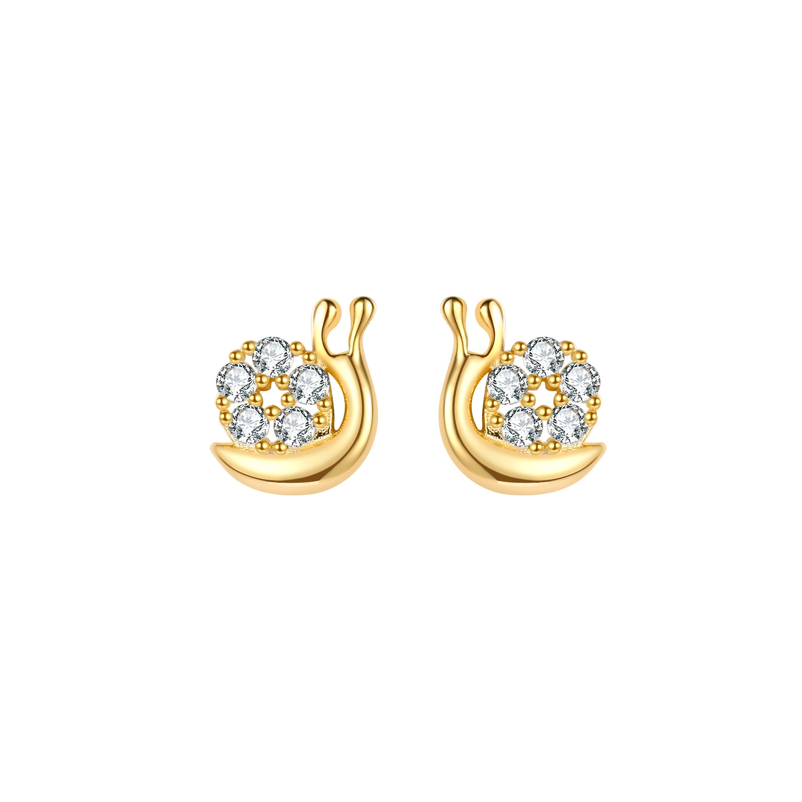 Pendientes caracol de plata bañados en oro con circonita, 6 mm