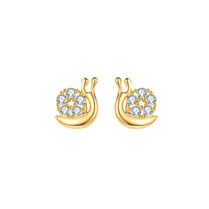 Pendientes caracol de plata bañados en oro con circonita, 6 mm