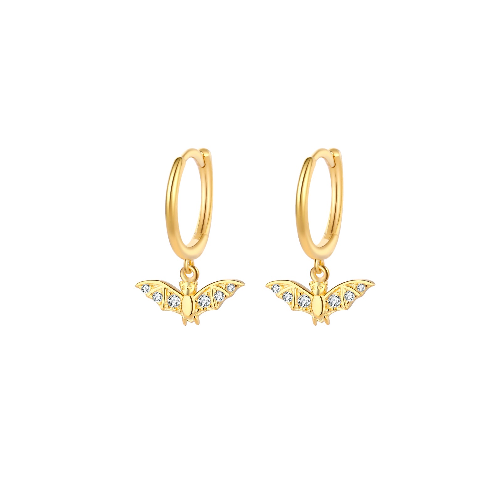 Pendientes murciélago de plata bañados en oro con circonita, 5 mm