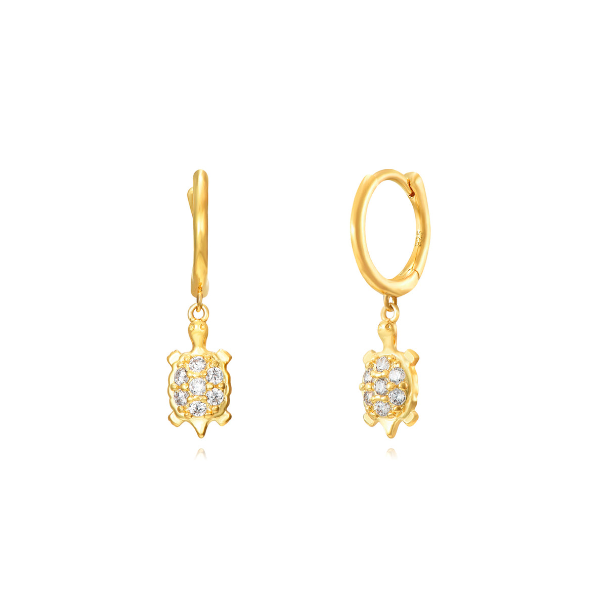 Pendientes de aro de plata de ley 925 con baño de oro de 18k con colgante de tortuga, 5 mm