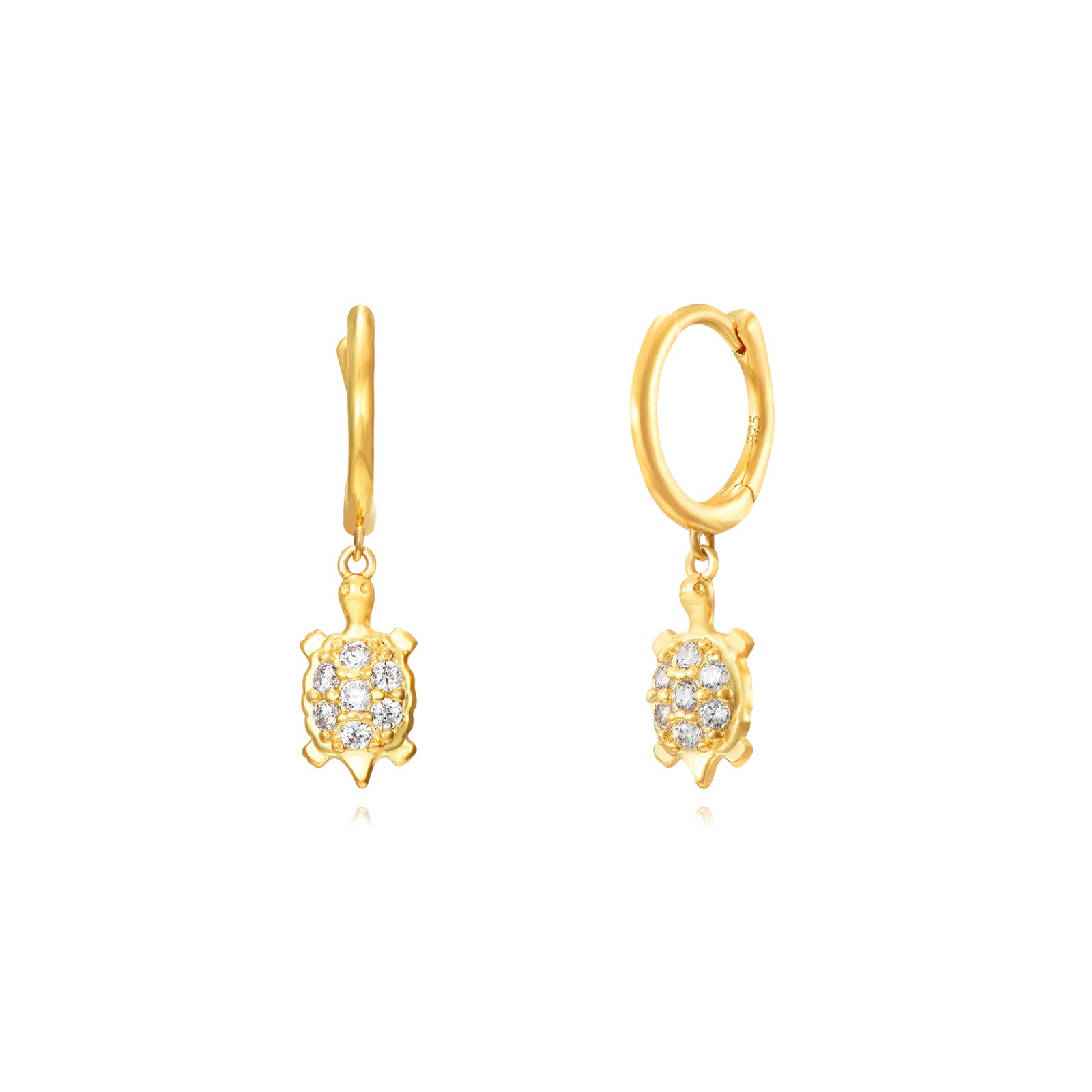 Pendientes de aro de plata de ley 925 con baño de oro de 18k con colgante de tortuga, 5 mm
