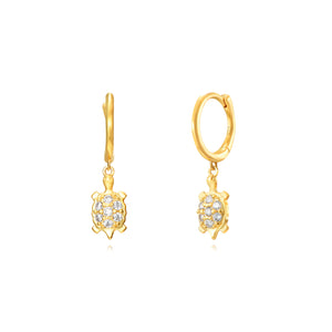Pendientes de aro de plata de ley 925 con baño de oro de 18k con colgante de tortuga, 5 mm