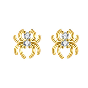 Pendientes de plata de ley 925 con baño de oro de 18k en forma de araña con circonitas, 8,5 mm