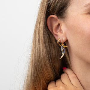 Pendientes de plata de ley 925 con baño de oro de 18k con pájaro y circonita azul, 28 mm