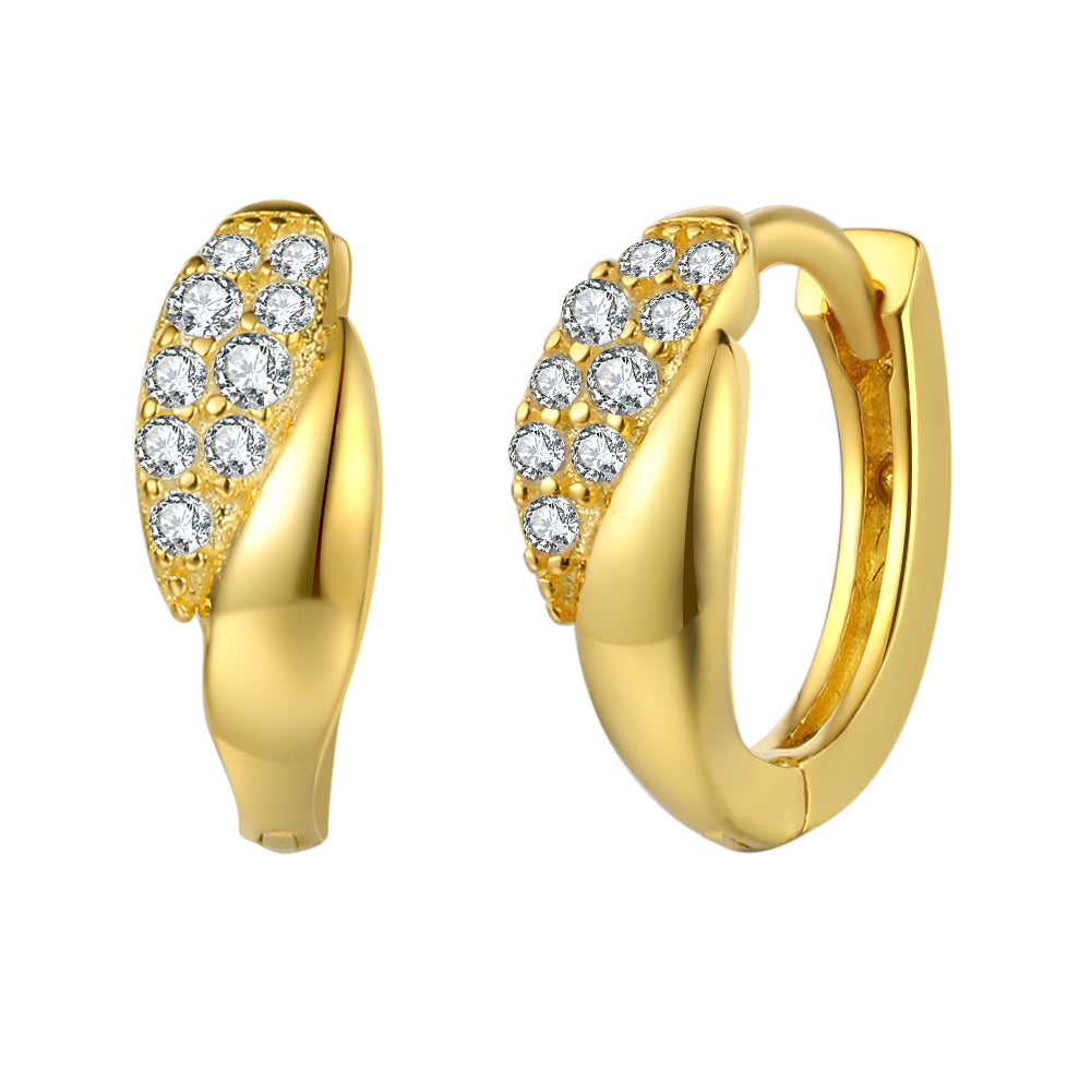 Pendientes de aro partido de plata de ley 925 con baño de oro de 18k con circonita blanca, 11 mm