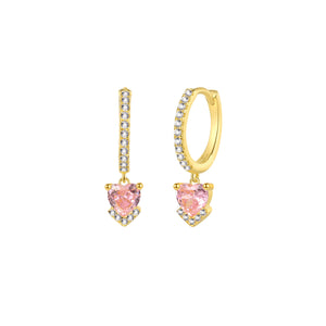 Pendientes de aro corazón con circonita en plata bañada en oro, 13 mm