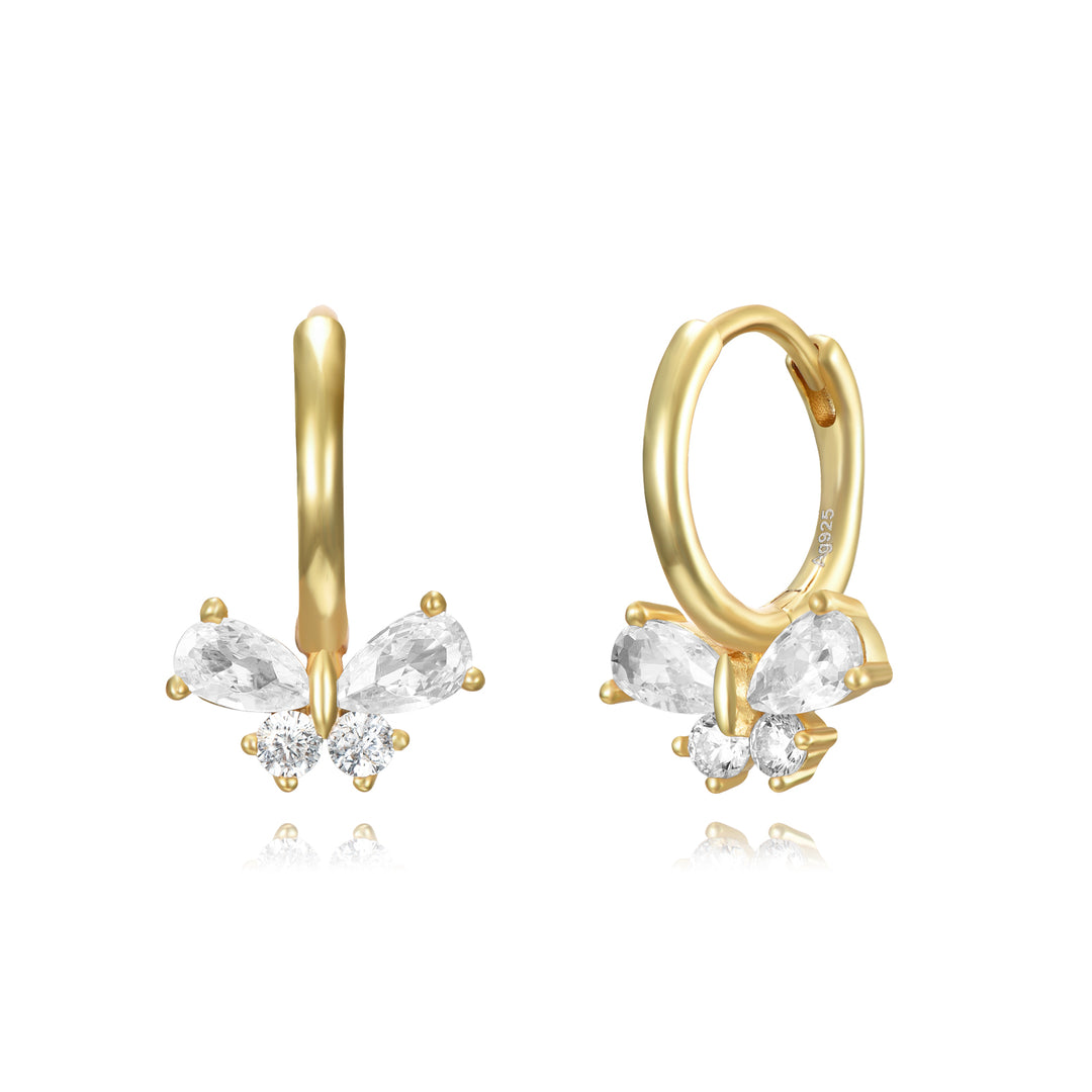 Pendientes de aro con mariposa colgante en plata bañada en oro, 11 mm y 10,50 mm