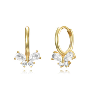 Pendientes de aro con mariposa colgante en plata bañada en oro, 11 mm y 10,50 mm