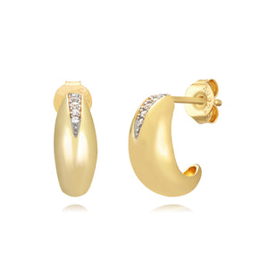Pendientes redondos de circonita en plata bañada en oro, 13 mm