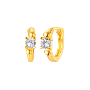 Pendientes aro de plata bañados en oro con circonita blanca de 3 mm, 11 mm